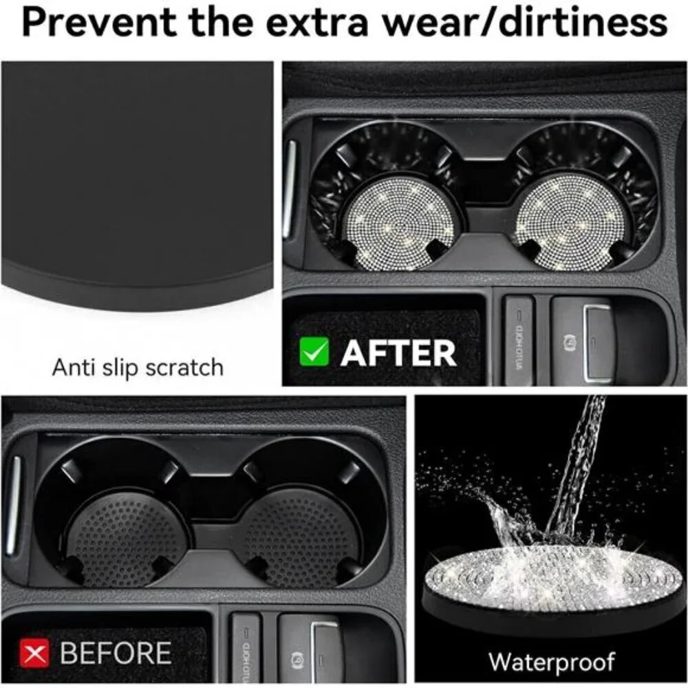Car Cup Coasters Bling , 2-Pack Universal Non-Slip Cup Holder Vehicle Diamond